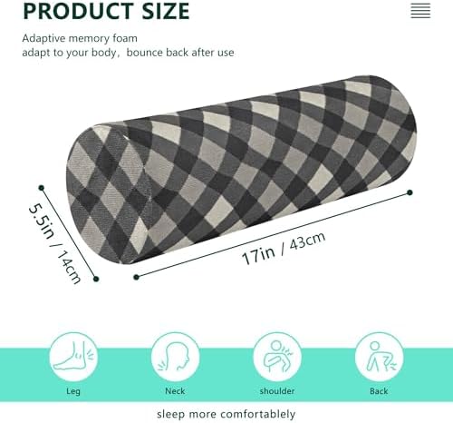 Round Bolster Pillow Small Neck Roll Pillow Long Round Pillow Cylinder Pillows for Sleeping Cervical Pillow Covers with Zipper Argyle Plaid Dimgray
