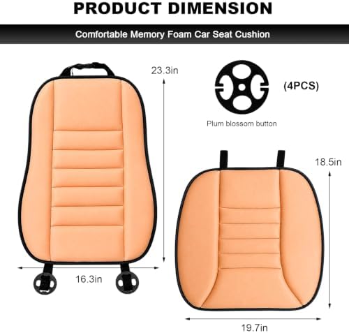 Car Seat Cushion, 1.2" Thick Comfort Memory Foam Auto Seat Pad with Non Slip Bottom, Breathable Driver Seats Pillow Pressure Relief Chair Cushion for Vehicle Office Home (Orange with Backrest)
