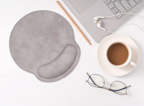 RICHEN Ergonomic PU Leather Mouse Pad with Wrist Support,Comfort Memory Foam,Waterproof Surface，Non- Slip Rubber Base for Computer Laptop & Mac,Lightweight Rest for Home,Office & Travel (Gray White)