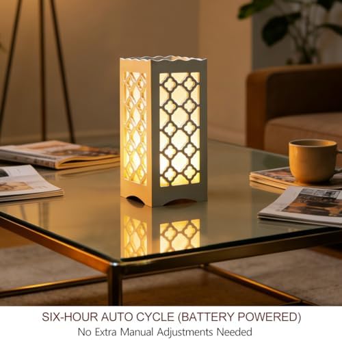 9" Tall LED Table Lamp with Flower Shaped Carving (Battery & USB Operated) - LED Desk Lamps Rechargeable with USB Charging Port - White Lamps Decorative Indoor Lights Lights
