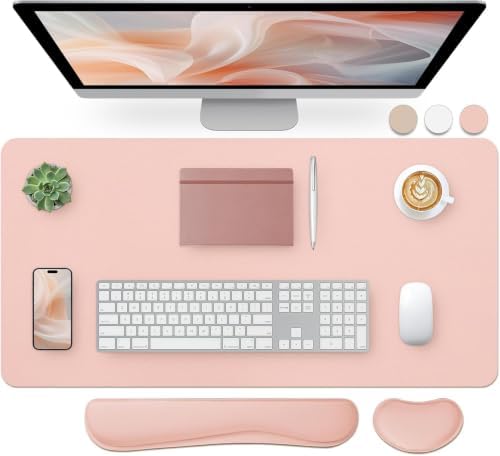 Bloss Pink Desk Mat and Keyboard Wrist Rest, Non-Slip Large Mouse Pad + Keyboard Pad + Mouse Wrist Support, Computer Mat Protector for Office, Home(27.6" x 13.8")