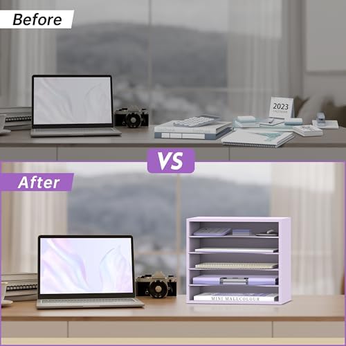 5 Tier Wood Desk Organizer, Paper Organizer for Desk, Purple