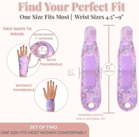 Carpal Tunnel Wrist Brace Left Hand, Right Hand for Women, Day or Night Compression Wrist Support Brace for Fitness, Keyboard Use, or Overnight Support, 2 Pack, Purple Tie Dye Print