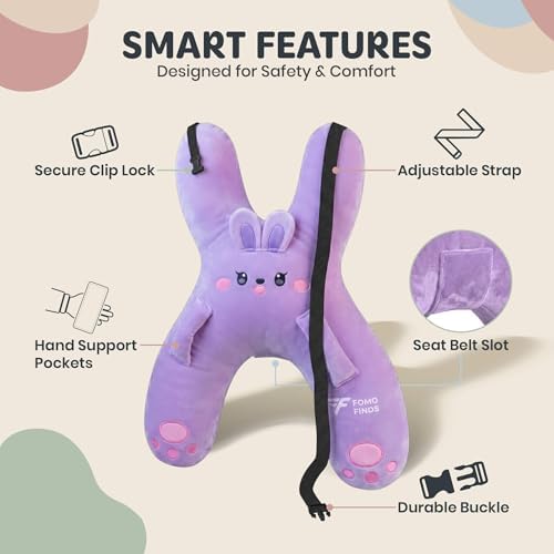 Kids Car Sleeping Pillow, H-Shaped for Neck & Back Support, Purple Rabbit