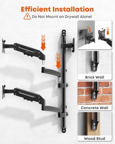PUTORSEN Triple Monitor Wall Mount for Up to 49" Screens, Holds 44 lbs