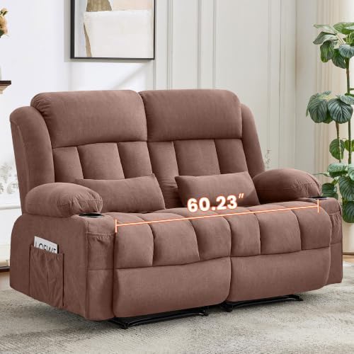 Reclining Loveseat Sofa for Living Room, Ergonomic Backrest with Cup Holders&Side Pockets