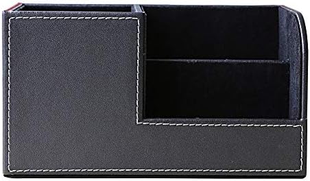 KINGFOM Desk Organizer Office Supplies Caddy Pu Leather Multi-function Storage Box Pen/Pencil,Cell phone, Business Name Cards Remote Control Holder Black