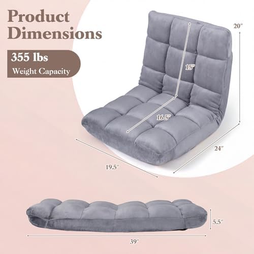GIANTEX Floor Chair with 14-Position Adjustable, Couch Recliner (Grey)