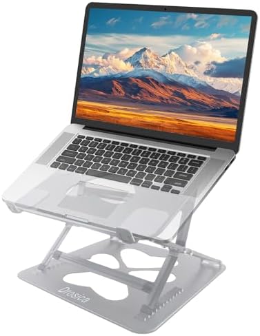 Laptop Stand, Mechanical Dual Angle Adjustable Heavy Duty Notebook Stand for Desk, Supports 55 lbs, Ergonomic Portable Computer Stand with Cooling, Silver