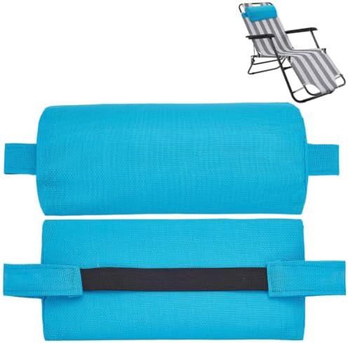 BENECREAT 2Pcs Outdoor Chaise Lounge Head Pillow, Outdoor Patio Pillows with Adjustable Strap for Patio Chair Recliner Head Support, Blue