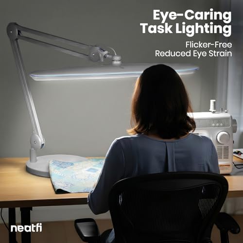 Neatfi 2200LM 24W LED Desk Lamp w/Base, Non-CCT 23-Inch Wide Head (Silver)