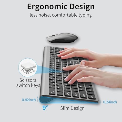 Slim Silent Full Size Wireless Keyboard Mouse Combo Grey2 Pack