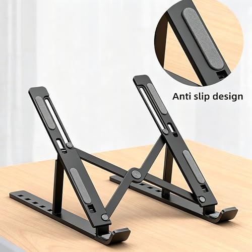 Adjustable Laptop Stand - Aluminum Foldable Portable Computer Riser for 10-15.6 Inch Laptops, Ergonomic Design with Storage Bag, Compatible with MacBook Air/Pro, HP, Dell (Black)