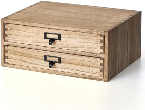 KIRIGEN Solid Wood Desk Organizer with 2 Drawers, Desktop Storage, Brown