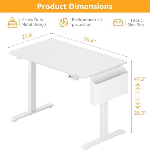 KLUVIS White Electric Sit to Stand Desk, 40 Inch