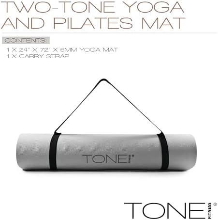 TONE Fitness 1/4" Yoga Mat, Non-Slip Exercise & Pilates Mat with Strap
