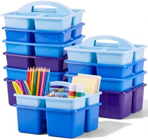 Kathfly 12 Pack Classroom Caddy Organizer with Handle Bulk, Blue