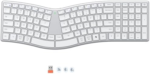 MEETION Wireless Ergonomic Keyboard, Split S-Curve, Bluetooth & 2.4G, White