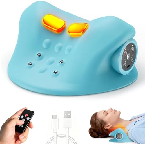 Neck Massager Pillows Cervical Device: Neckline 4-in-1 Massager with Heat Vibration 3 Level Adjustable - Portable Cervical Traction Device for Pain Relief and Muscle Relaxation at Home, Car, Office