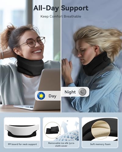 Neck Brace Cervical Collar - Neck Support Brace for Sleeping, Soft Foam Wraps Keep Vertebrae Stable and Aligned for Relief of Cervical Spine Pressure Black Small(10.6-12.6 Inch)