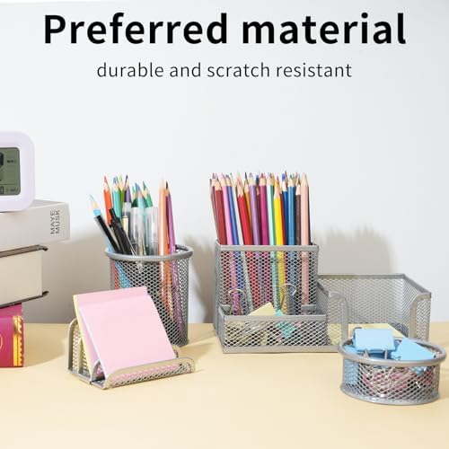 6 Pack Mesh Metal Desk Organizer Stationery Storage Set Silver
