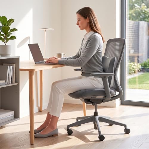 Lumbar Support Pillow, Ergonomic Memory Foam Back Cushion for Car Office Chair Gaming Chair, Washable Cool-Touch Cover for Lower Back Support (Dark Grey)