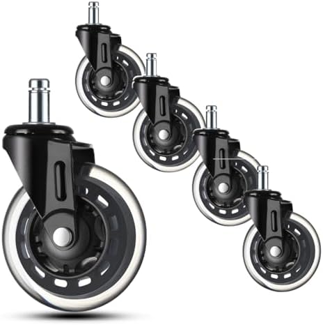 Office Chair Wheels -3" Caster Wheels Office Chair Wheel Replacement - Set of 5, Heavy-Duty Chair Casters Suitable for Hardwood Floors and Carpets, Achieving Scratch Free, Smooth & Silent
