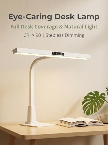 LED Desk Lamp, 2-in-1 Desk Base & Clamp, 23.6 Inch Extra Wide 18W 1200LM, 3 Color Modes Dimmable Eye-Caring Task Lamp for Home Office, Gaming, Study, Reading