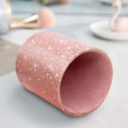 Glitter Pen Holder for Desk Cute, Pencil Cup Organizer, Rose Gold