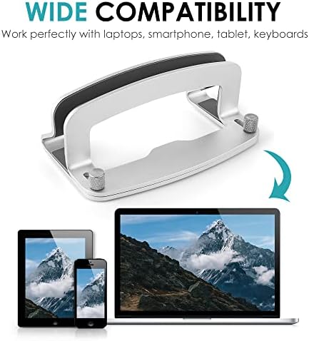 LOTEYIKE Aluminum Vertical Laptop Stand, MacBook Pro Laptop Vertical Stand Dock Holder with Adjustable Slot Fits All Laptops Notebook Tablets MacBook Air- Save Space & Improve Airflow, Silver