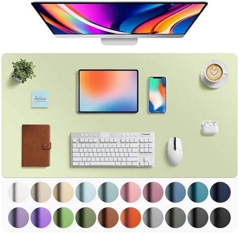 Aothia Faux Leather Desk Mat - Large Mouse Pad, Non-Slip PU Leather Blotter, Waterproof Writing Surface for Office and Home (Grass Green, 40" x 24")
