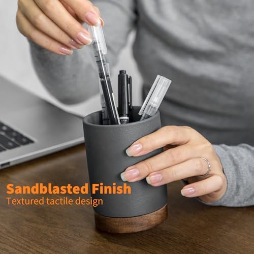 Ceramic Pen Holder for Desk, Pencil Cup, (Dark Grey, Set of 1)