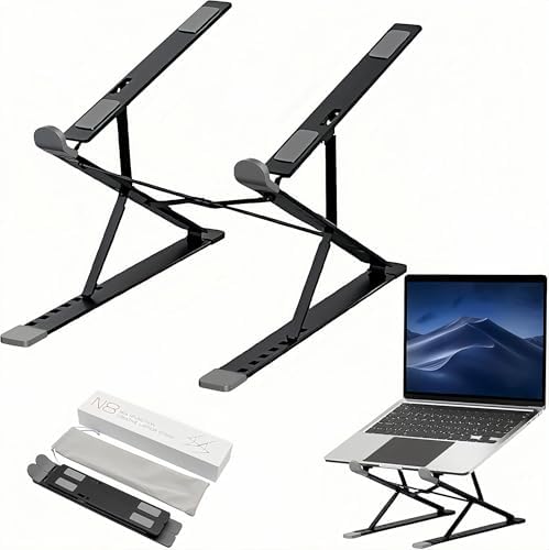 Laptop Stand for Desk, Adjustable Computer Riser with Dual Layer, Portable Foldable Aluminum Notebook Stand Holder Compatible with 13.3-17.3 inch MacBook Dell HP Lenovo, Black