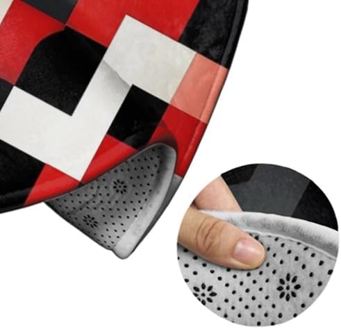 Fashion Round Area Rug Large Non Slip Carpet, Red Black Grey White Art Unisex Home Decor Mat