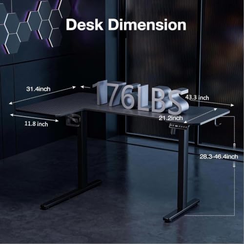 Acrolix L Shaped Electric Standing Desk,43x31.5 Reversible,Black Carbon