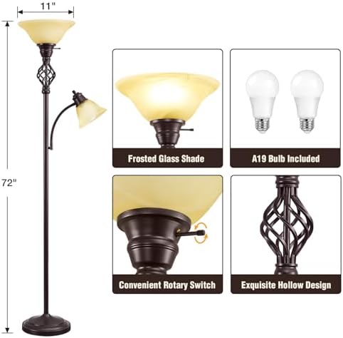 GyroVu Torchiere Floor Lamp for Living Room, LED Standing Reading Light