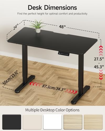 Okin Standing Desk Electric Adjustable Computer Whole Piece Stand up Desk Office Gaming Home Office Memory Desks 48x24 inches Black
