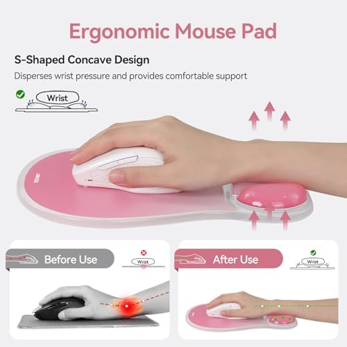 TECKNET Gel Ergonomic Mouse Pad, Mouse Pad with Wrist Rest, Pink