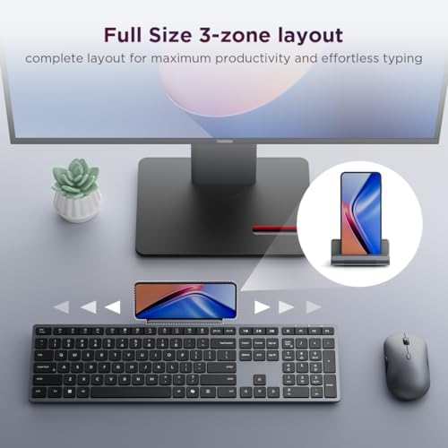 Lenovo 700 Modern Wireless Keyboard & Mouse Combo, 2.4 GHz Dongle & Dual Bluetooth Connection, AES-128 Encryption, 36 Month Battery Life, Quiet Mouse, Luna Grey