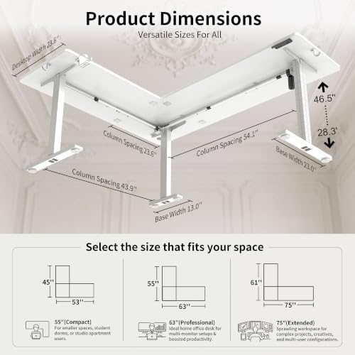WALKINGDESK 75x61 Inches Reversible L Shaped Standing Desk Height Adjustable with Cup Holder, Electric Corner Computer Workstation for Home Office, Sit Stand up Gaming Desk with Cable Management White
