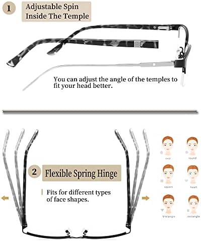 3 Pack Reading Glasses for Women Blue Light Metal Half Frame 1.00