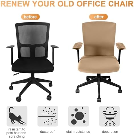 Tallew 4 Pcs Office Chair Covers Set Computer Universal Protective Stretchable Chair Seat Covers Desk Armrest Cover Slipcovers Pads Office Cushion Backrest for Rotating(Regular,Camel)