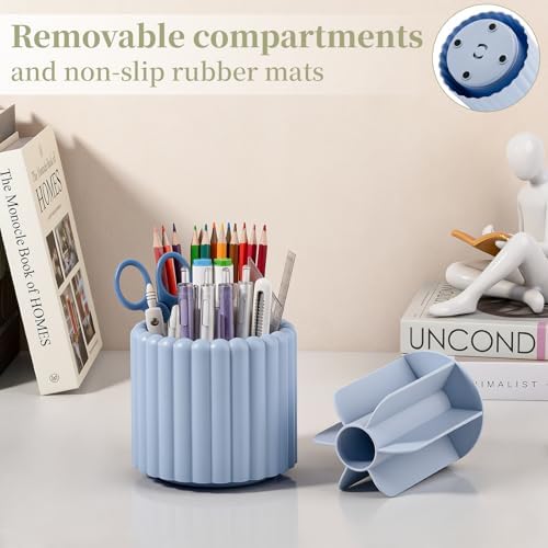 Anyoifax Rotating Pen Holder for Desk Removable Pencil Cup, Small Blue