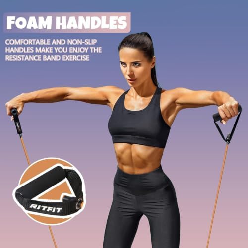RitFit Single Resistance Bands with Handles Door Anchor for Home Gym