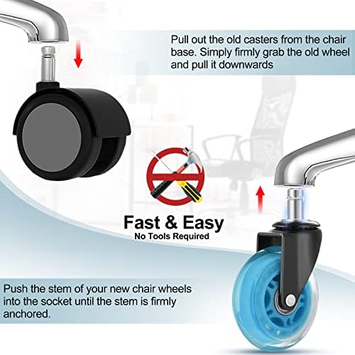 Hivexagon Office Chair Caster Wheels Replacement Set of 5, Heavy Duty Universal Quiet Rolling Casters 3 inch Fit Standard Office Chair for Hardwood Floors, Tiles and Carpet (Blue)