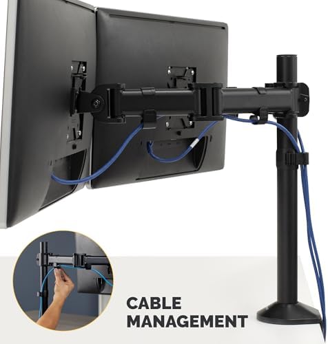 Fellowes Reflex Series Adjustable Monitor Arm for Desk, Supports 27-Inch Monitors, Ergonomic Dual Monitor Stand with VESA Mount, Easy Setup with Grommet or Clamp, 8502601-Black