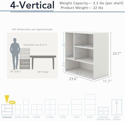 Homes: Inside + Out Apexa 4-Vertical Storage Organizer Shelves, Stackable Wood Bookcase for Organization, Dorm Teen Room Decor & Home Office, Light Pink