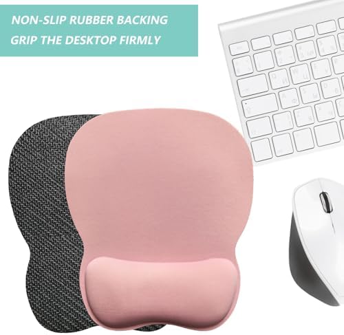 Mouse Pad with Wrist Support, Ergonomic Mousepad with Comfortable Memory Foam Wrist Rest Cushion, Relieve Wrist Pain, Non-Slip Rubber Base Gaming Mice Pad for Home Office Computer Laptop, Pink
