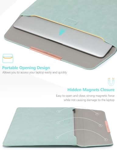 HYZUO 15 Inch Laptop Sleeve Case Bag with Stand Feature, Mint Green