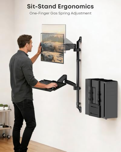 PUTORSEN Wall Mount Monitor Arm with Keyboard Tray and CPU Holder